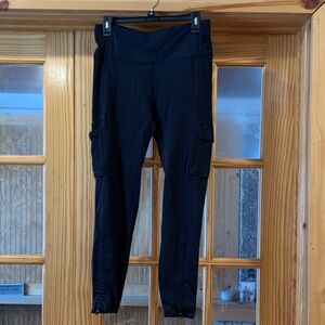 Women's Eddie Bauer Black Bucket Ribbed Pockets High Waist Athletic Leggings L